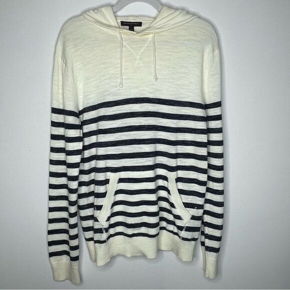 Banana Republic White/Blue Striped Pullover  Oversized Hoodie Sz M - Picture 1 of 8